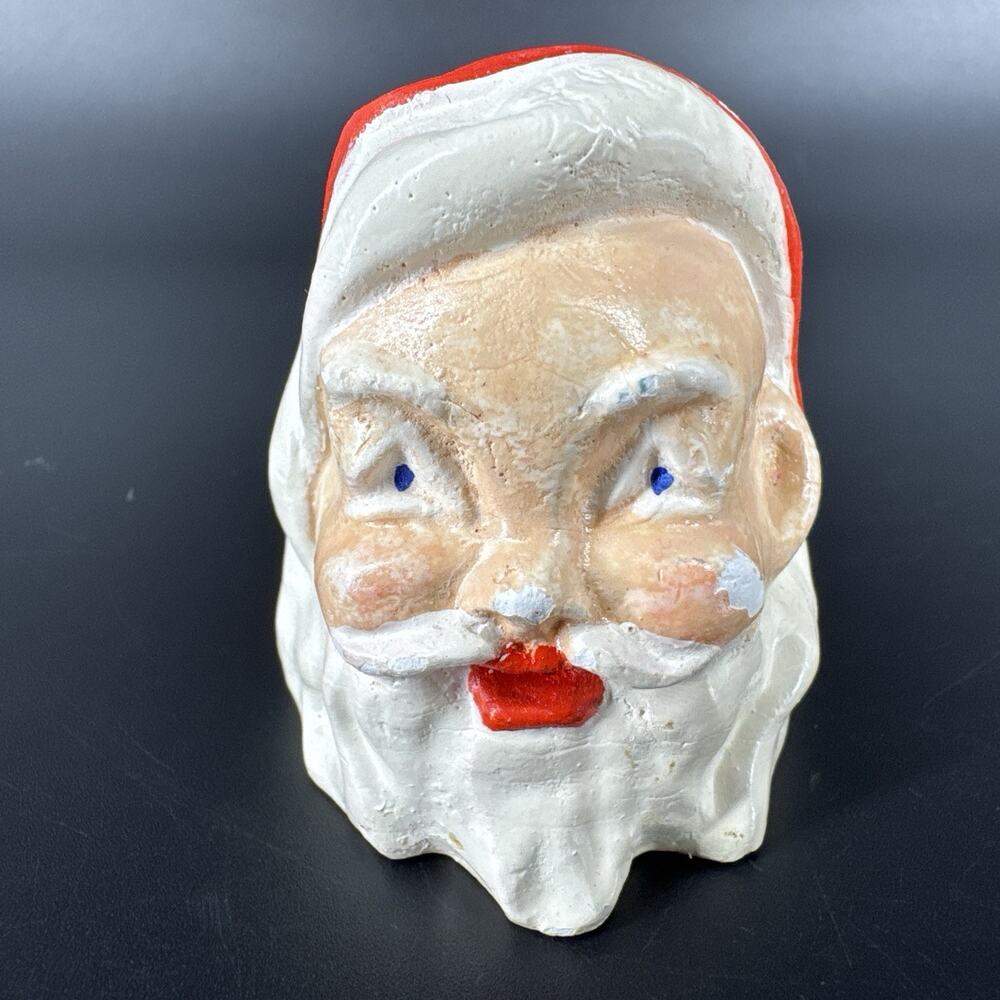 Vintage Miniature Chalk Ware Santa Clause Head Face Mini Vase Planter
